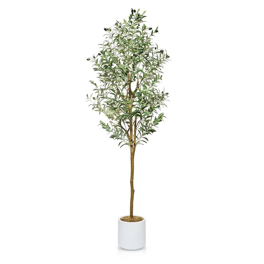 Faux Olive Tree 7ft - Realistic Olive Trees Artificial Indoor Home Decor - Potted Fake Tree with ... | Amazon (US)