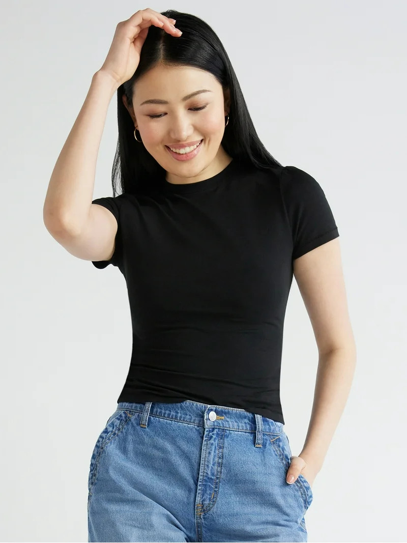 Scoop Women’s and Women’s Plus Stretch Cotton Baby Tee with Short Sleeves, XS-4X | Walmart (US)