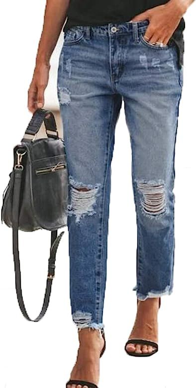 Sidefeel Women's Loose Boyfriend Jeans Stretchy Ripped Distressed Denim Pants S-2XL | Amazon (US)
