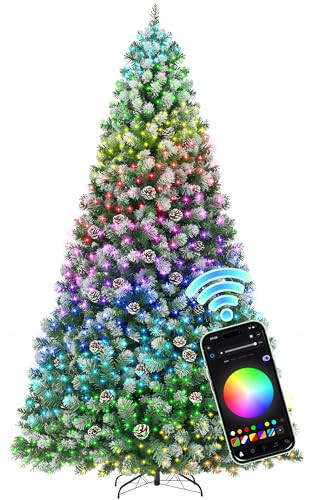 HOLLO STAR 9 ft Prelit Christmas Tree with 549 LED Lights, App Control, Artificial Christmas Tree, Multi-Color RGBW Lights, 2400 Flocked Frosted Tips, 115 Pine Cones, Metal Base, for Home, Party | Amazon (US)