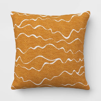 18"x18" Wavy Lines Square Outdoor Throw Pillow Mustard Yellow - Threshold™ | Target