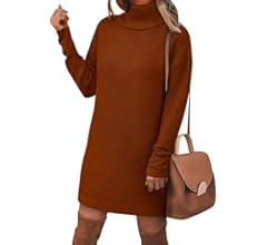 BTFBM Women's Turtleneck Long Sleeve Sweater Dress Side Slit Hem Fall Winter Oversized Casual Kni... | Amazon (US)