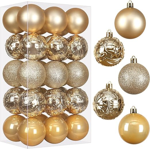 RoseCraft 30PCS Christmas Ball Ornaments, 2.36" Gold Shatterproof Ornaments Set for Christmas Tre... | Amazon (US)