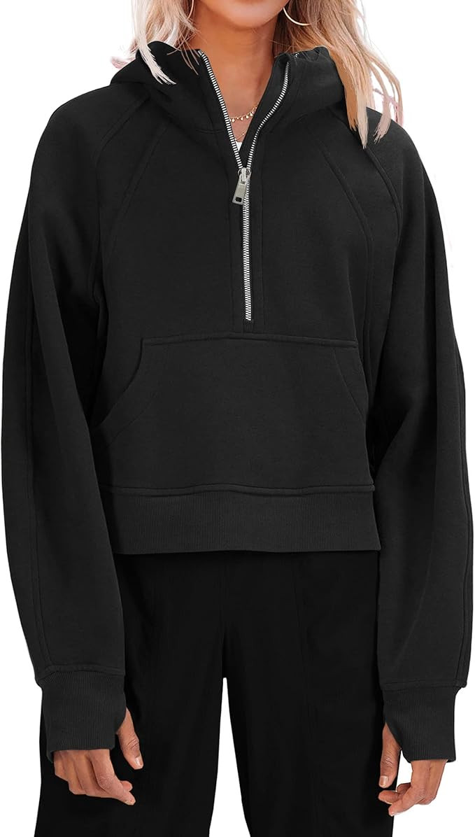 Womens Hooded Pullover Sweatshirts Half Zipper Crop Hoodie Fleece Lined Collar Zip Up Hoodies Cro... | Amazon (US)