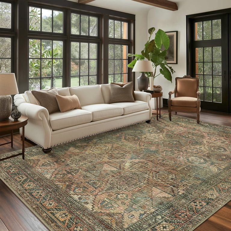 KUETH 8'x10' Area Rugs for Living Room, Non Slip Machine Washable Vintage Indoor Rug, Low Pile Ch... | Walmart (US)
