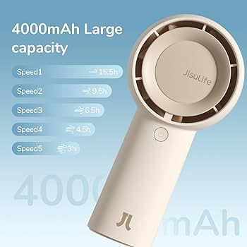 JISULIFE Handheld Portable Turbo Fan [16H Max Cooling Time], 4000mAh USB Rechargeable Personal Ba... | Amazon (US)