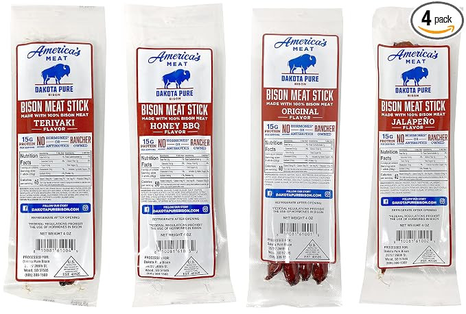 Dakota Pure Bison Meat Sticks 100% Bison Sticks, USA Raised, 15 Grams High Protein Meat Sticks, L... | Amazon (US)