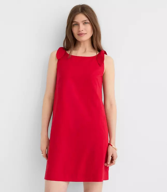 Linen Cotton Tie Boatneck Mini Dress | LOFT