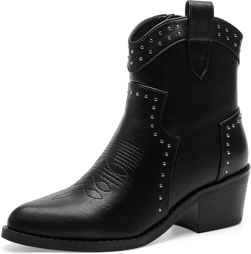 YETIER Cowboy Boots for Women Embroidered Western Cowgirl Booties with Chunky Stacked Heel Pull-O... | Amazon (US)