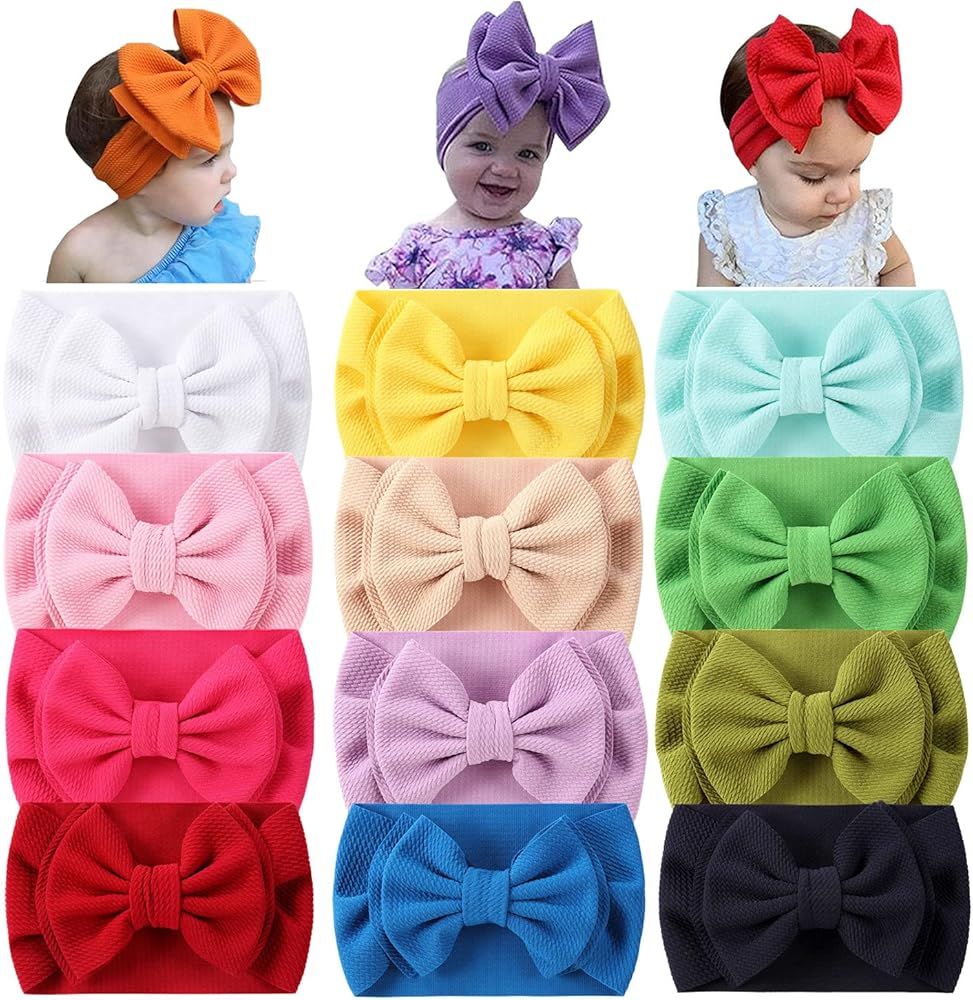 Cinaci 12 Pack Stretchy Elastic Wide Nylon Headbands with Solid Knot Big Large Hair Bow Headwraps... | Amazon (US)