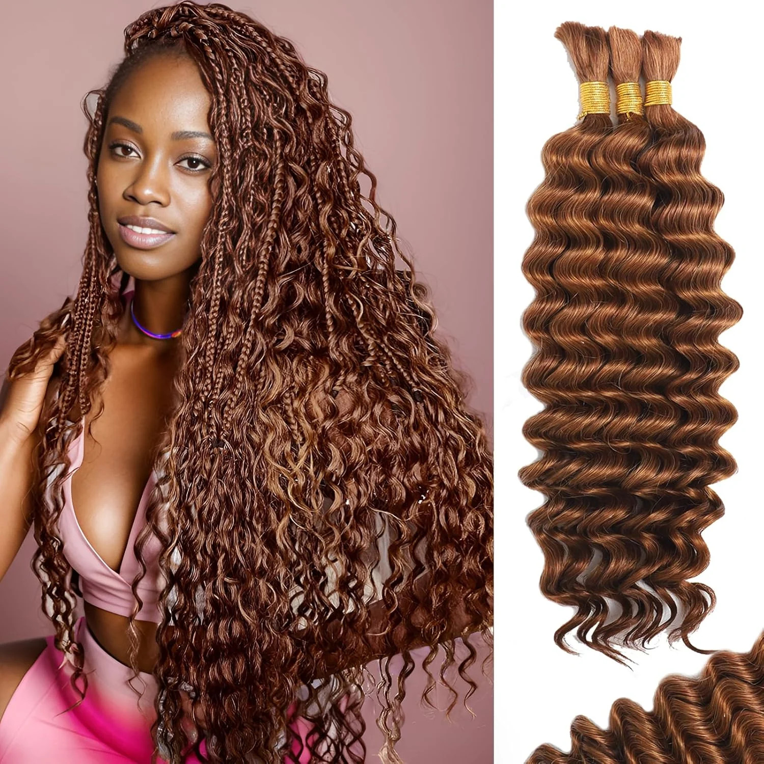 Human Braiding Hair for Boho Braids Human Hair Braiding Hair 110g 18 Inch Curly Boho Hair for Bra... | Walmart (US)