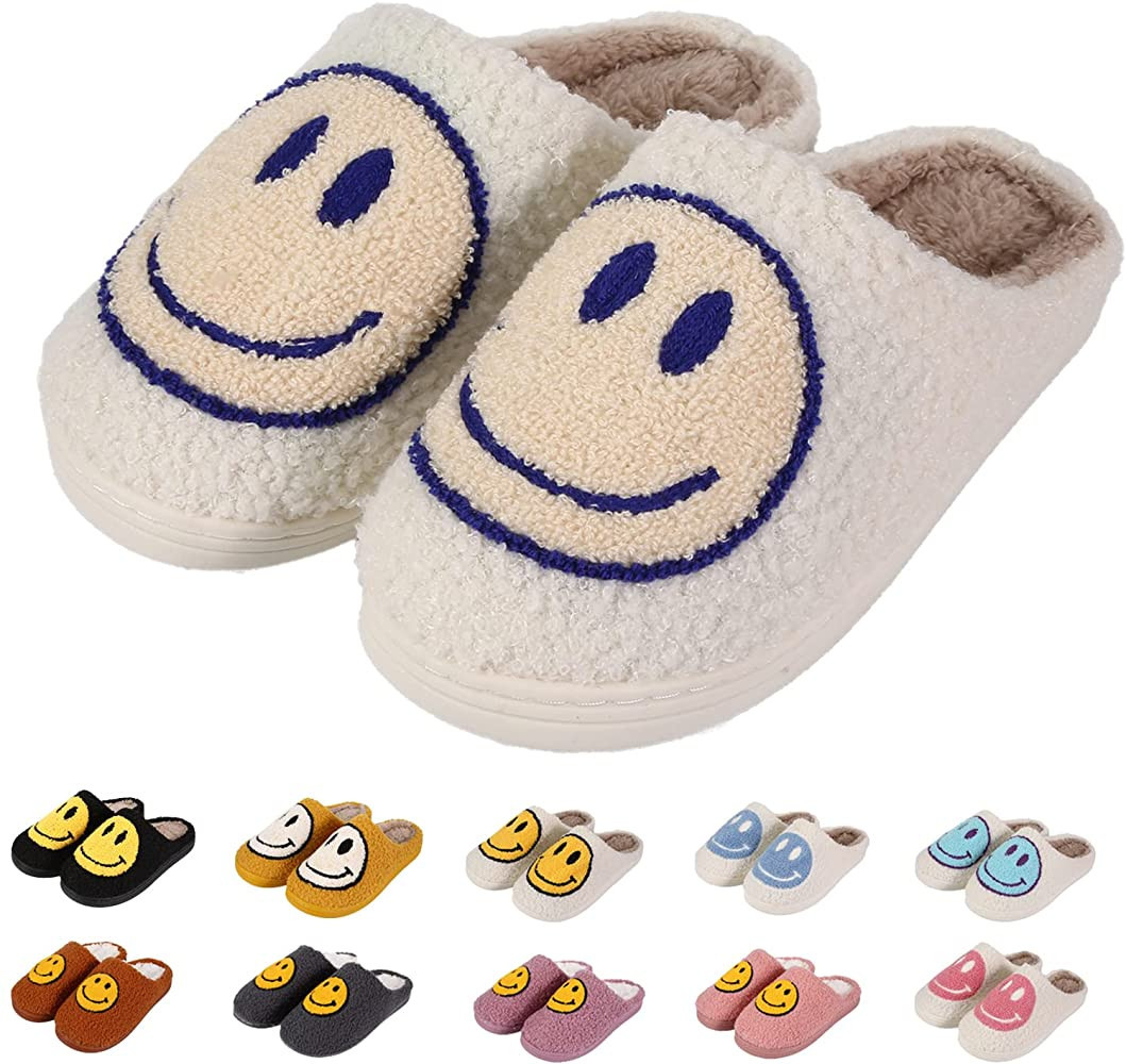 MOLATIN Cute Smile Happy Face Slippers,Retro Soft Plush Comfy Warm Fuzzy Home Slippers for Women ... | Amazon (US)
