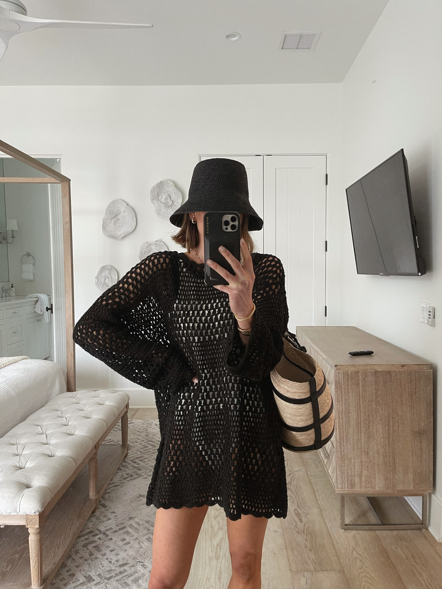 Crochet swimsuit cover up wearing size small
Swimsuit wearing size small