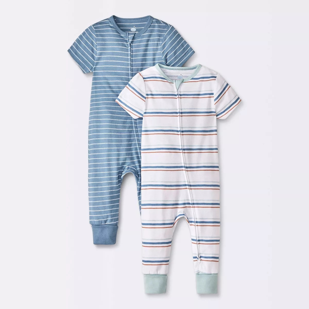 Baby 2pk Striped Adjustable Cuff Romper - Cloud Island™ Blue | Target