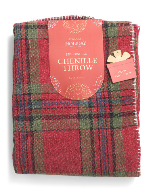 Chenille Plaid Faux Rabbit Fur Reversible Throw | TJ Maxx