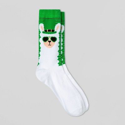 Women's Lucky Llama St. Patrick's Day Crew Socks - Green 4-10 | Target