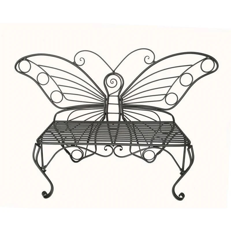 Modern Outdoor Butterfly Garden Bench in Black Metal Finish | Shop Simon