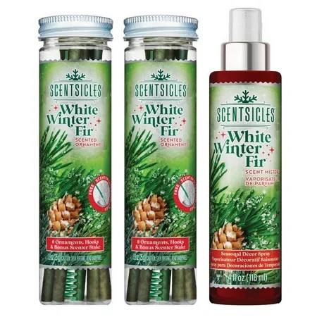 Scentsicles White Winter Fir Scented Christmas Tree Ornaments - 2 Bottles (12 Sticks Total) and 1 Bottle of Scent Mister Spray | Walmart (US)