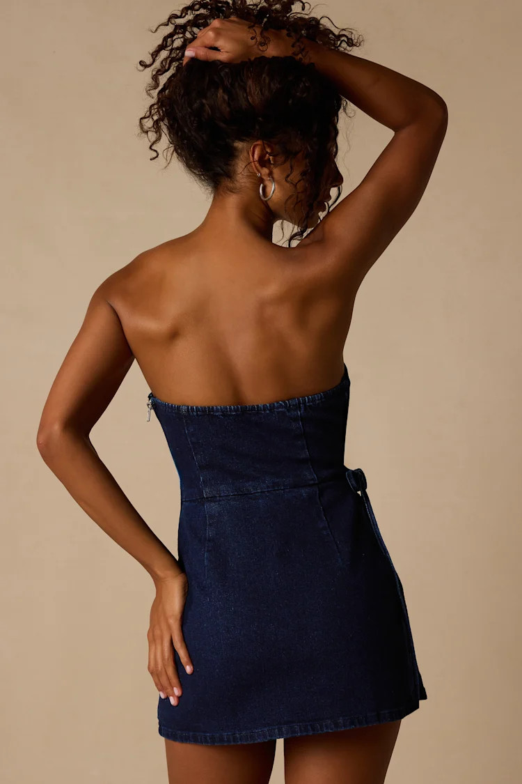 Ena Dark Wash Denim Skort Romper | Lulus