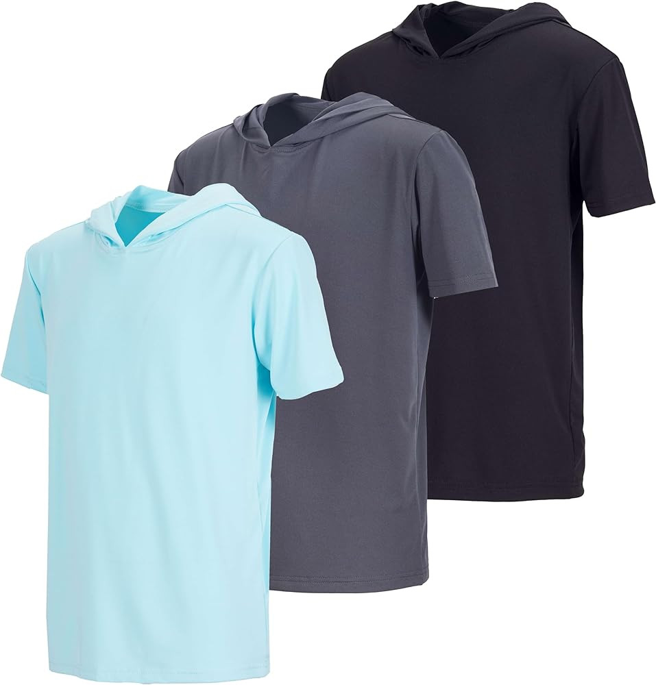 Real Essentials 3 Pack: Boys Dry-Fit Youth Teen Active Athletic Short Sleeve Workout Hoodie - Hoo... | Amazon (US)