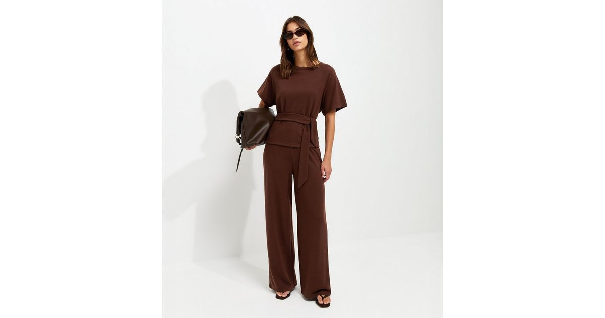 Women's Brown Soft Touch Wide Leg Trousers New Look | New Look (UK)