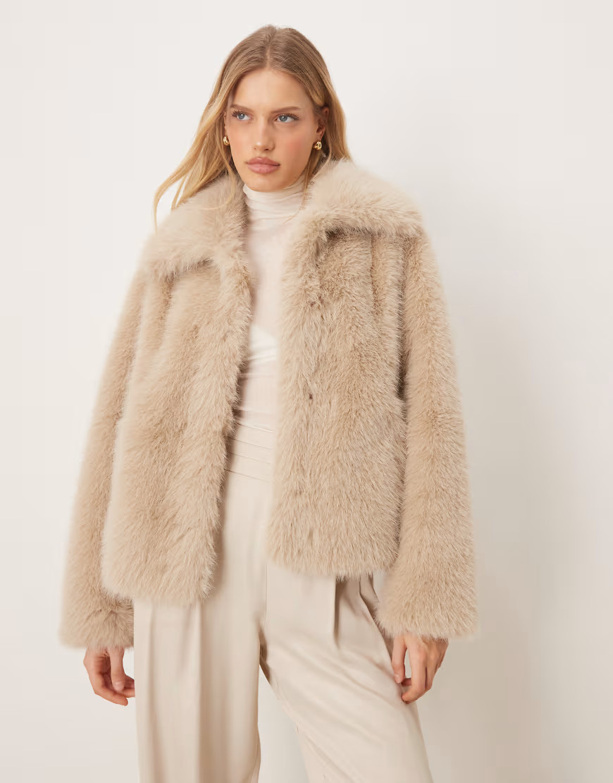 Gina Tricot faux fur jacket in cream-White | ASOS (Global)