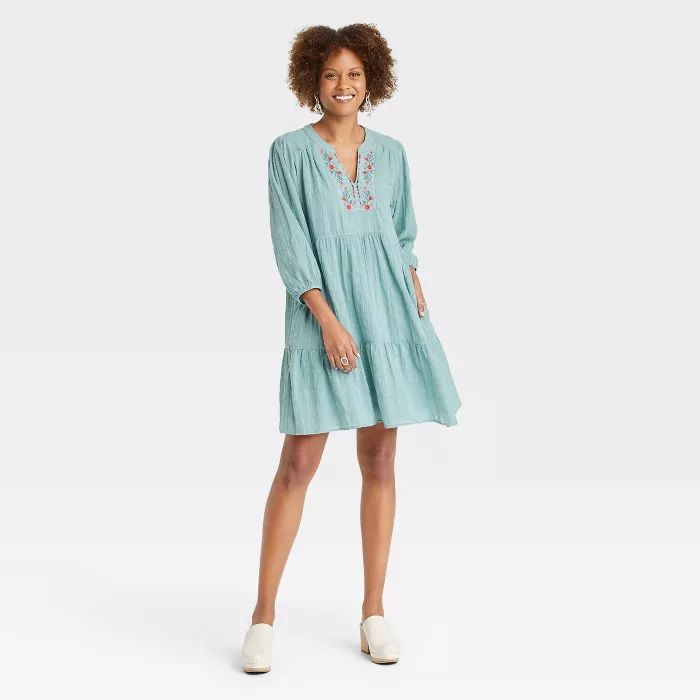 Women's Long Sleeve Embroidered Dress - Knox Rose™ Light Green | Target