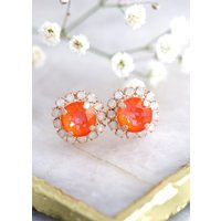 Orange Stud Earrings, Neon Crystal Studs, Burnt Stud Earring, Bierhtday Gift For Her, Studs Girls | Etsy (US)