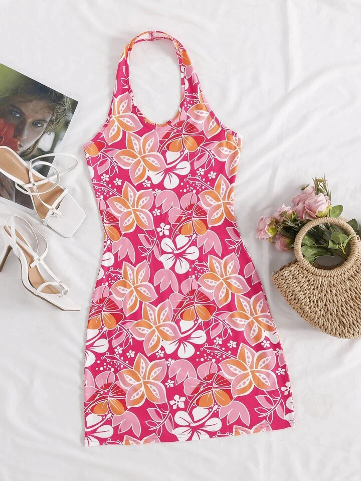 SHEIN WYWH Floral Print Halter Dress | SHEIN
