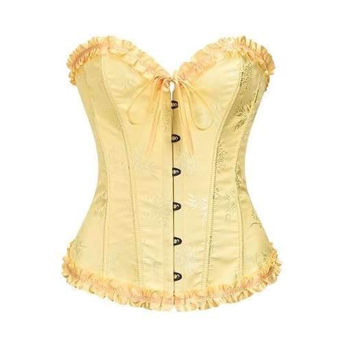 Moonight Yellow Corset Top Lace Up Bustier Floral Victorian Overbust Princess Corset Yellow 2XL | Amazon (US)