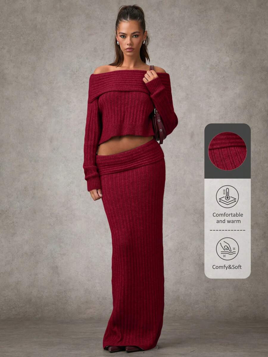 Women's Solid Color Ribbed Knit Casual Skirt Fall Women Sweaters Women Sweaters Skirt Fall Women ... | SHEIN