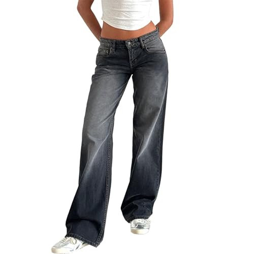 High Waisted Wide Leg Jeans For Women, Denim Sweatpants Boyfriend Baggy Y2K Streetwear Loose Fit Pants With Pockets Low Rise Grey | Amazon (US)