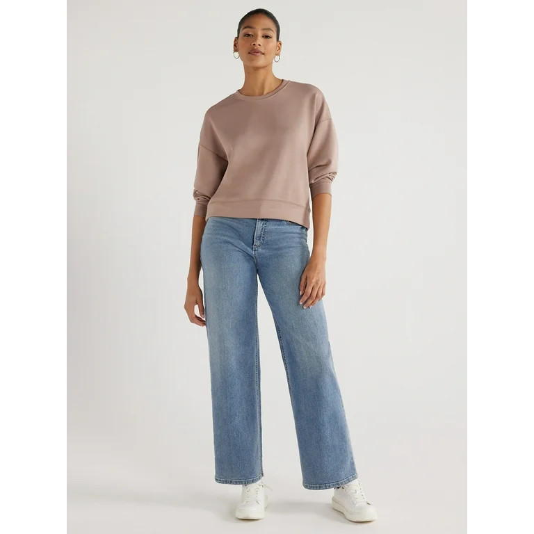 Scoop Women's Ultimate ScubaKnit Cropped Sweatshirt with Drop Sleeves, Size XS-XXL - Walmart.com | Walmart (US)