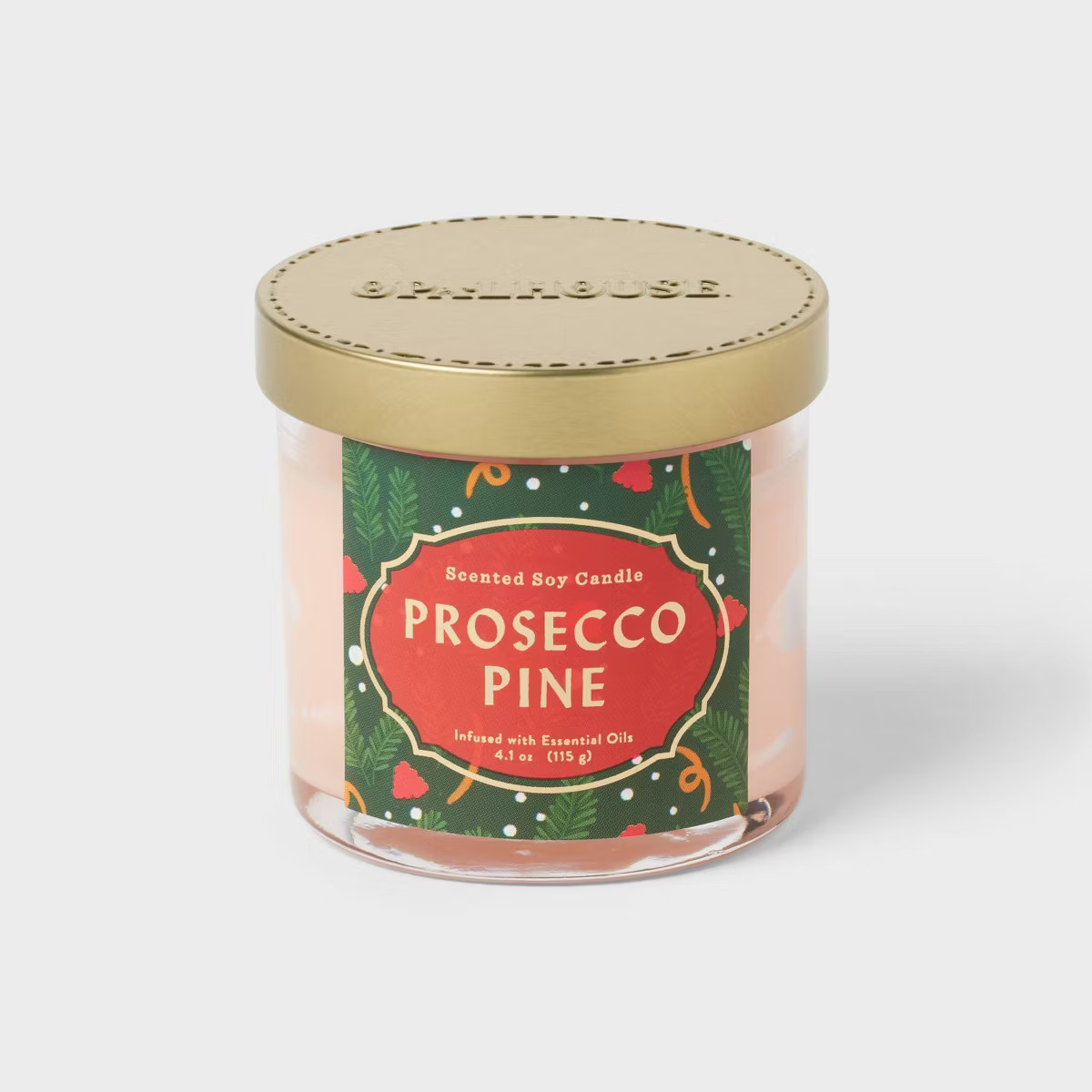 Clear Glass Prosecco Pine Lidded Holiday Jar Candle Pale Pink - Opalhouse™ | Target