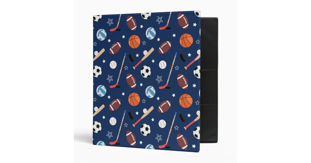 Kids Sports Equipment Pattern on Blue School 3 Ring Binder | Zazzle | Zazzle