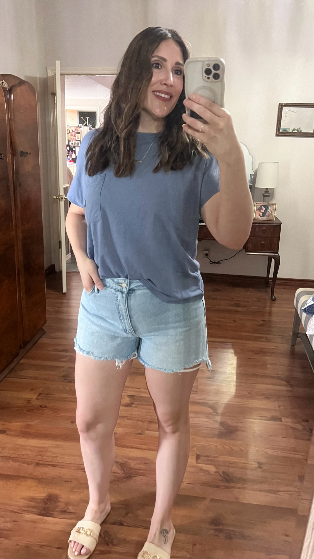 ✨casual OOTD✨
Top - from a local boutique, but I’m linking something similar! 
Shorts - Time & Tru (size up!) I’m a size 10 in shorts/pants and sized up to a 12 in these. 
Sandals- Amazon. I’m wearing my normal size 10 
Jewelry- Amazon 

Midsize, Midsize outfit, midsize shorts, denim shorts, summer outfit, summer style 

#LTKMidsize #LTKStyleTip