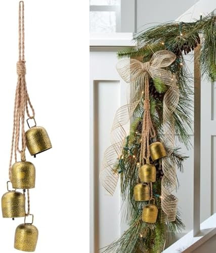 Christmas Bells for Decoration, Gold Metal Vintage Cow Bells with Jute Hanging Rope, Decorative C... | Amazon (US)
