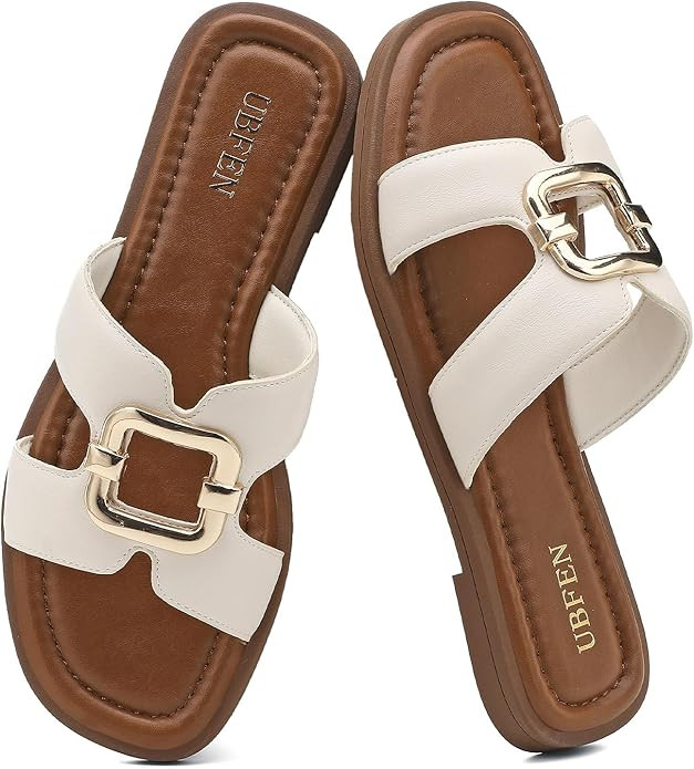UBFEN Women's Square Toe H-Strap Slide Sandals Trendy Comfortable Summer Flat Sandals for Casual,... | Amazon (US)