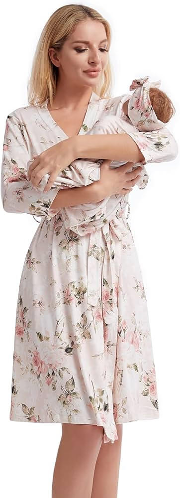 Galabloomer Maternity Robe and Baby Receiving Blanket, Matching Mommy Labor Delivery Robe and Swa... | Amazon (US)