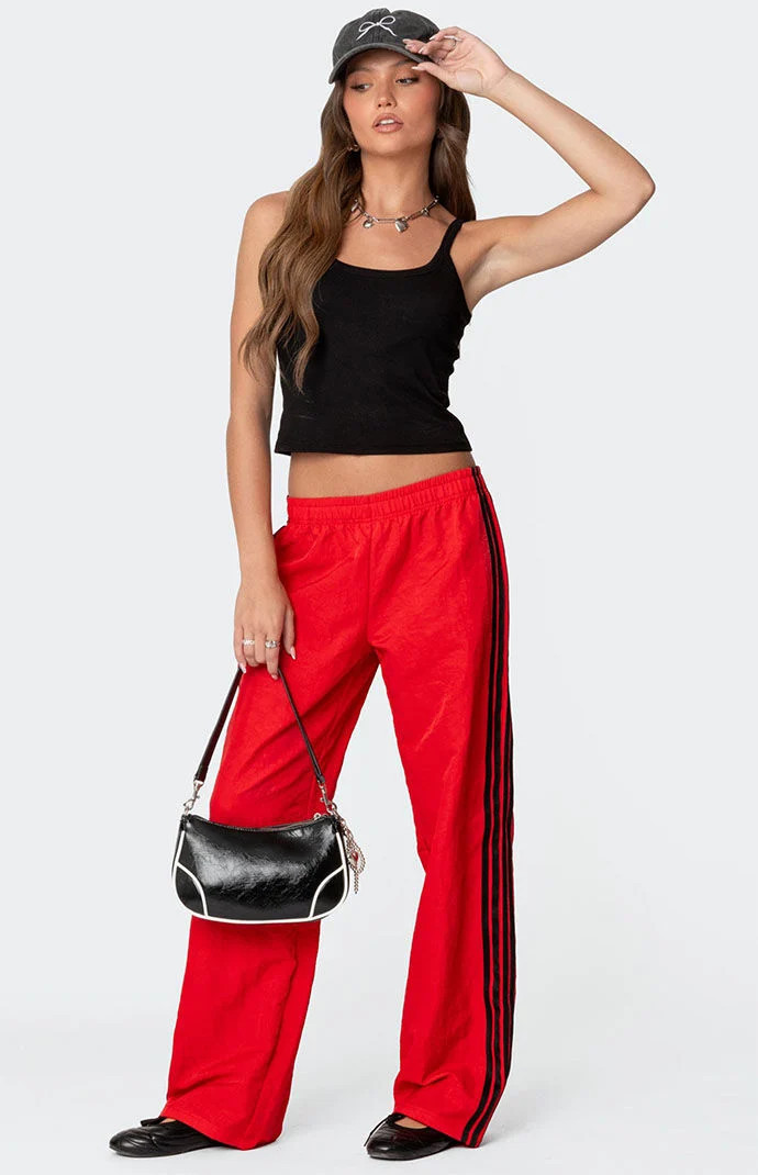 Edikted Women's Felicity Nylon Track Pants in Red - Size XS | PacSun