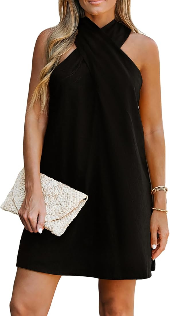 CUPSHE Women's Halter Sleeveless Woven Short Dress Twisted Formal Dress Casual Mini Dress | Amazon (US)