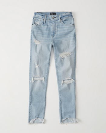 Ripped High Rise Super Skinny Ankle Jeans | Abercrombie & Fitch US & UK