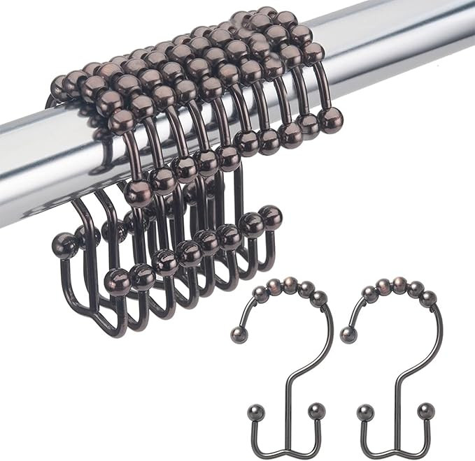 Amazer Shower Curtain Rings, Rust-Resistant Metal Double Shower Hooks for Curtain Rolling Shower ... | Amazon (US)