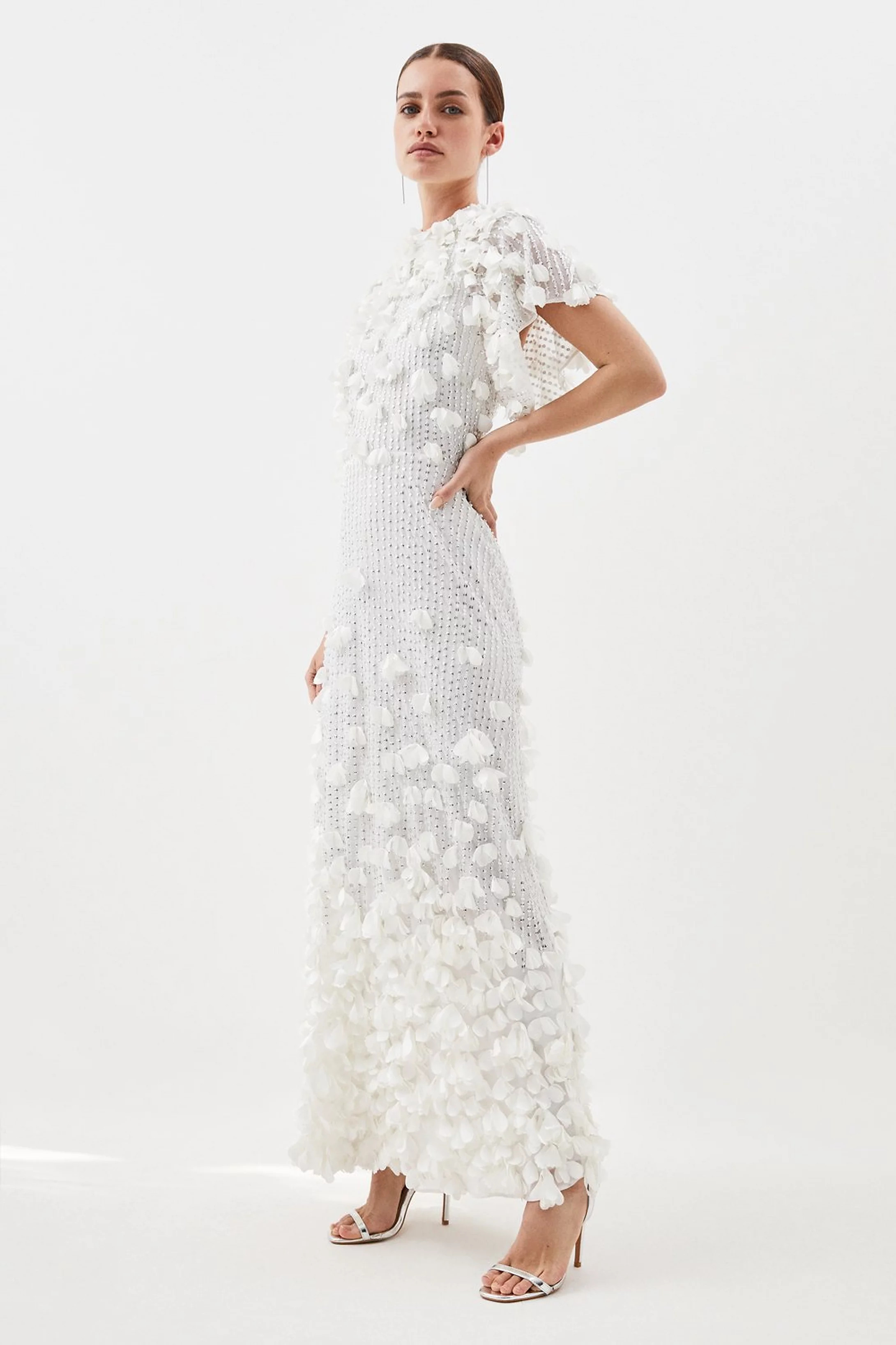 Petite Crystal Applique Angel Sleeve Woven Maxi Dress | Karen Millen UK + IE + DE + NL