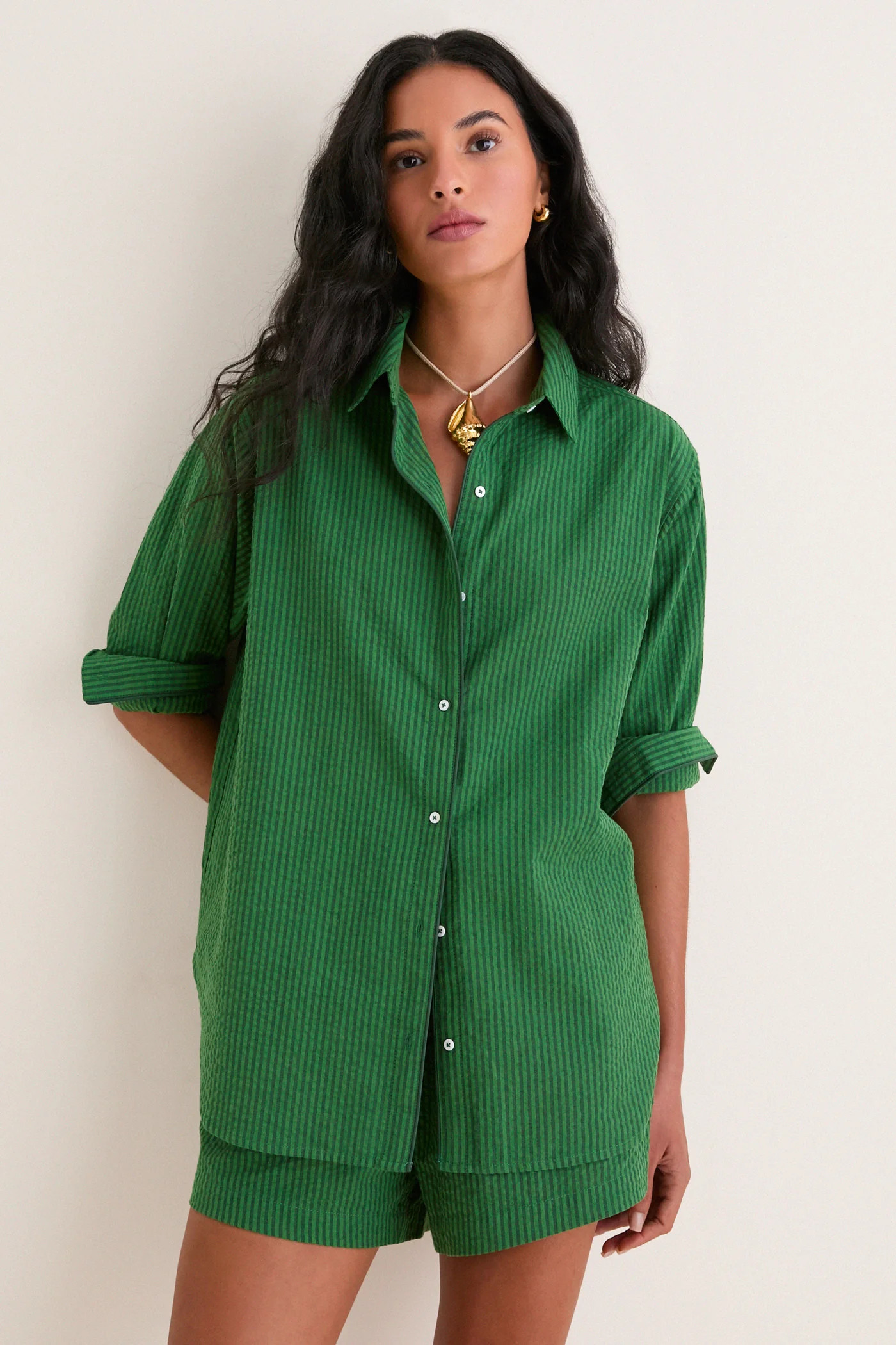 Tonal Green Stripe Seersucker Nadine Button Down | Tuckernuck (US)