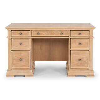 Manor House 56 in. Natural Wood 7-Drawer Pedestal Executive Desk | The Home Depot