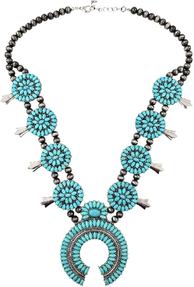 Squash Blossom Horsehoe Flower Necklaces Southern Western Vintage Statement Pieces | Amazon (US)