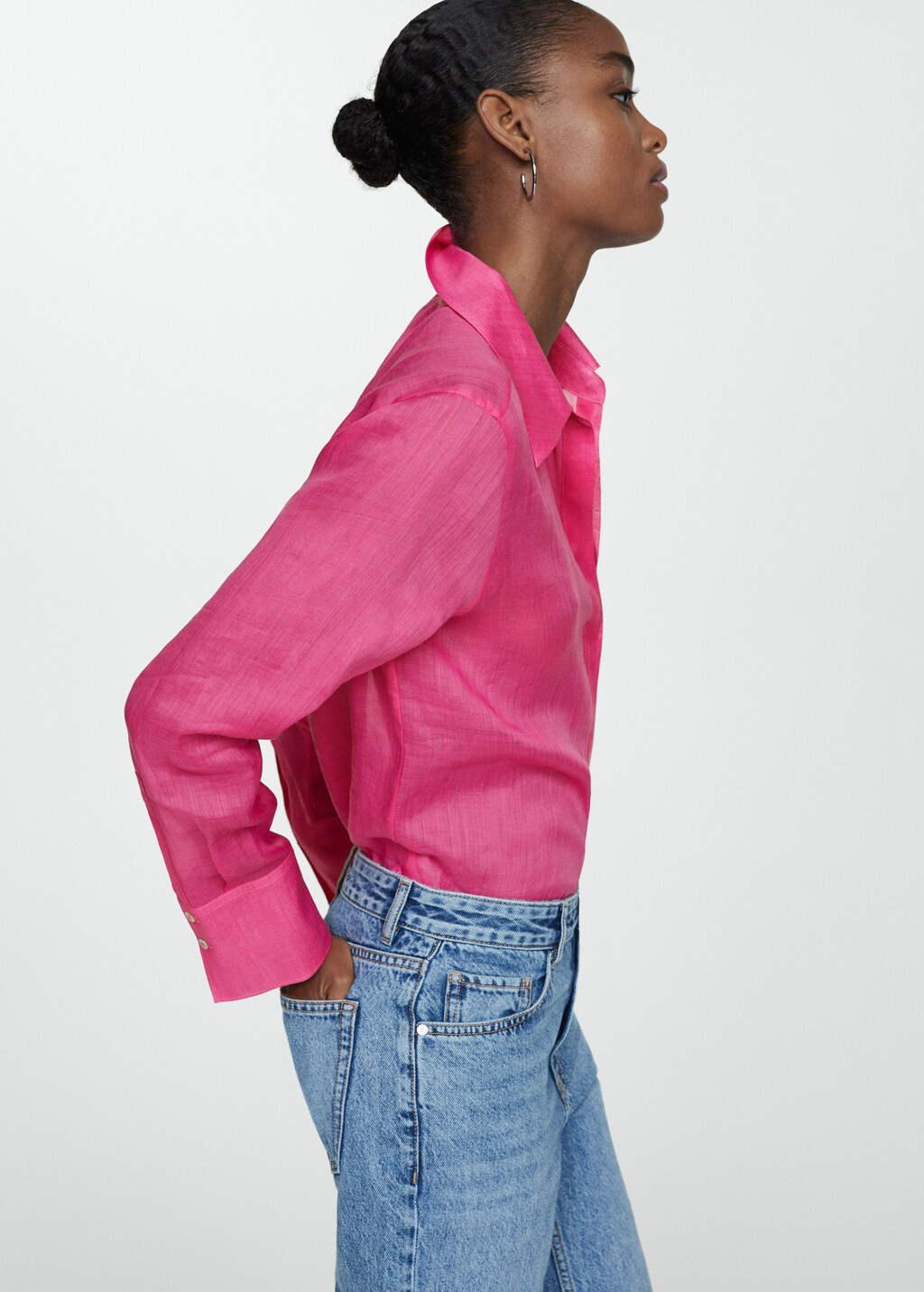 Chemise ramie boutons dissimulés | MANGO (FR)