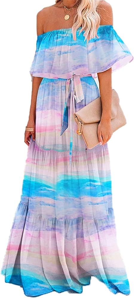 Dearlove Womens Dresses PreOrder Rainbow Skies Off The Shoulder Tiered Maxi Dress | Amazon (US)