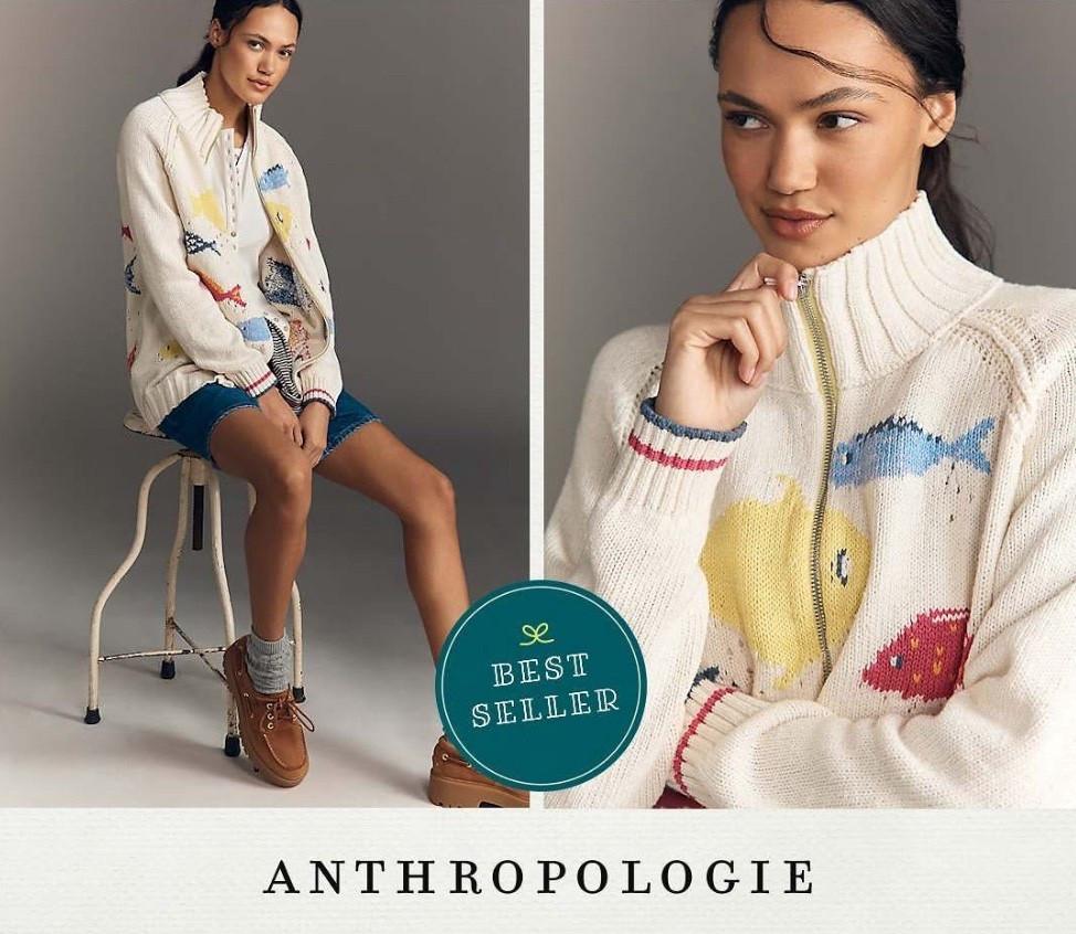 Pilcro Fish Icon Zip-Up Sweater